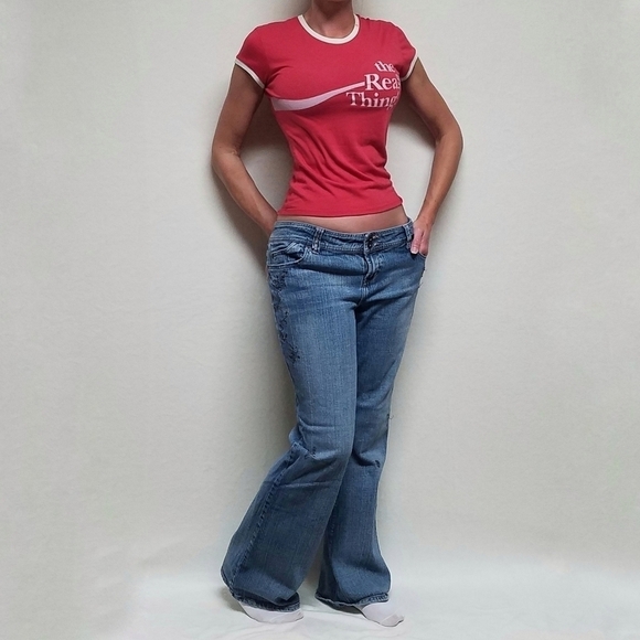 Vintage 90s LEI boho sequin floral embroidered low rise stretchy flared jeans 17 - Picture 2 of 14